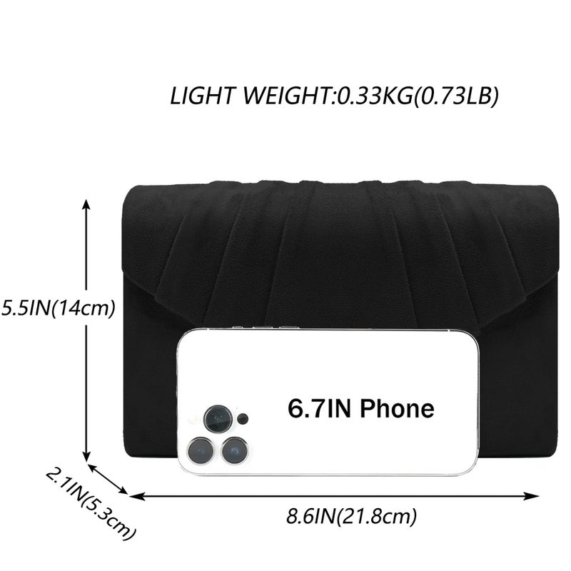Milisente Clutch Purses For Women Suede Pleated Evening Bag Bridal Evening Clutch Bag (Black) - Image 3